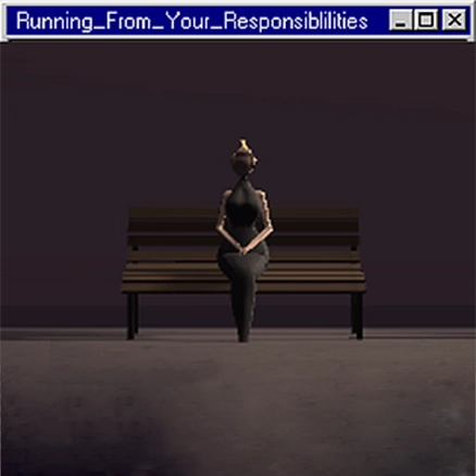 Running From Your Responsibilities game thumbnail, person sitting on bench in dark